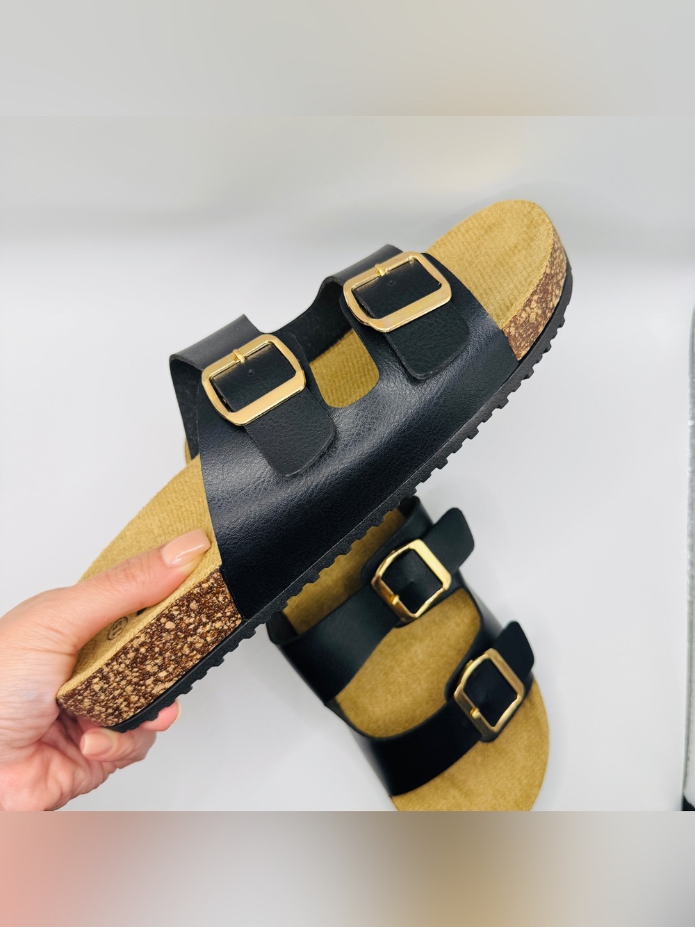 NWT Classic Double Buckle Black Cork Footbed Sandals - Size 10 - Picture 8 of 8